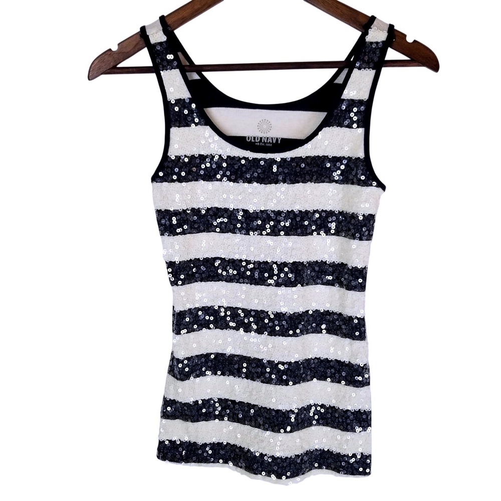 Old Navy Women's Striped Sequin Tank Top Navy White Small S Sparkle Glitter